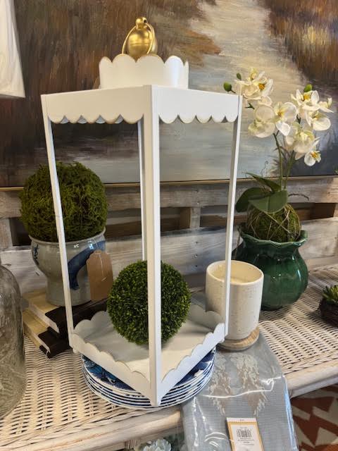 Scallop White Lantern With Gold Accent