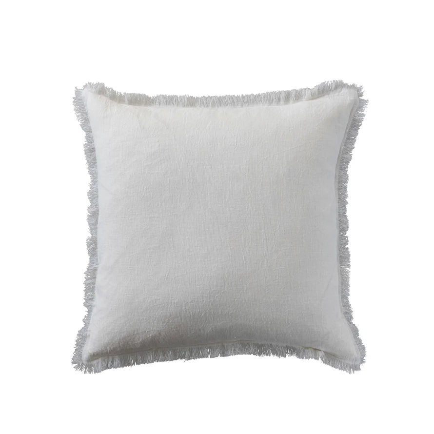 20" Square Stonewashed Linen Pillow with Fringe