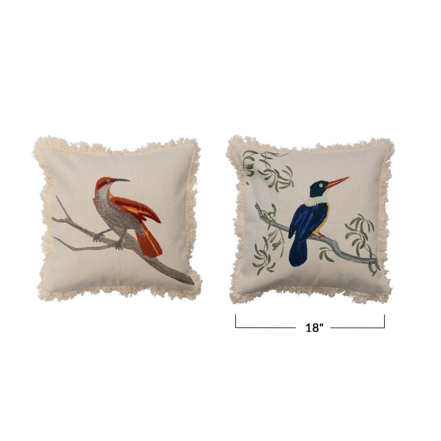 Bird on a Branch Embroidery & Fringe Pillow