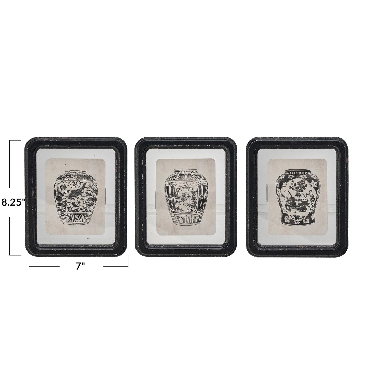 Wood Framed Glass Wall Décor w/ Floating Vase Print