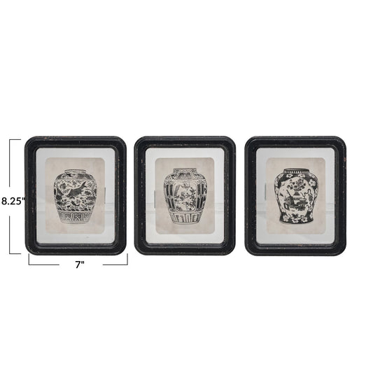 Wood Framed Glass Wall Décor w/ Floating Vase Print