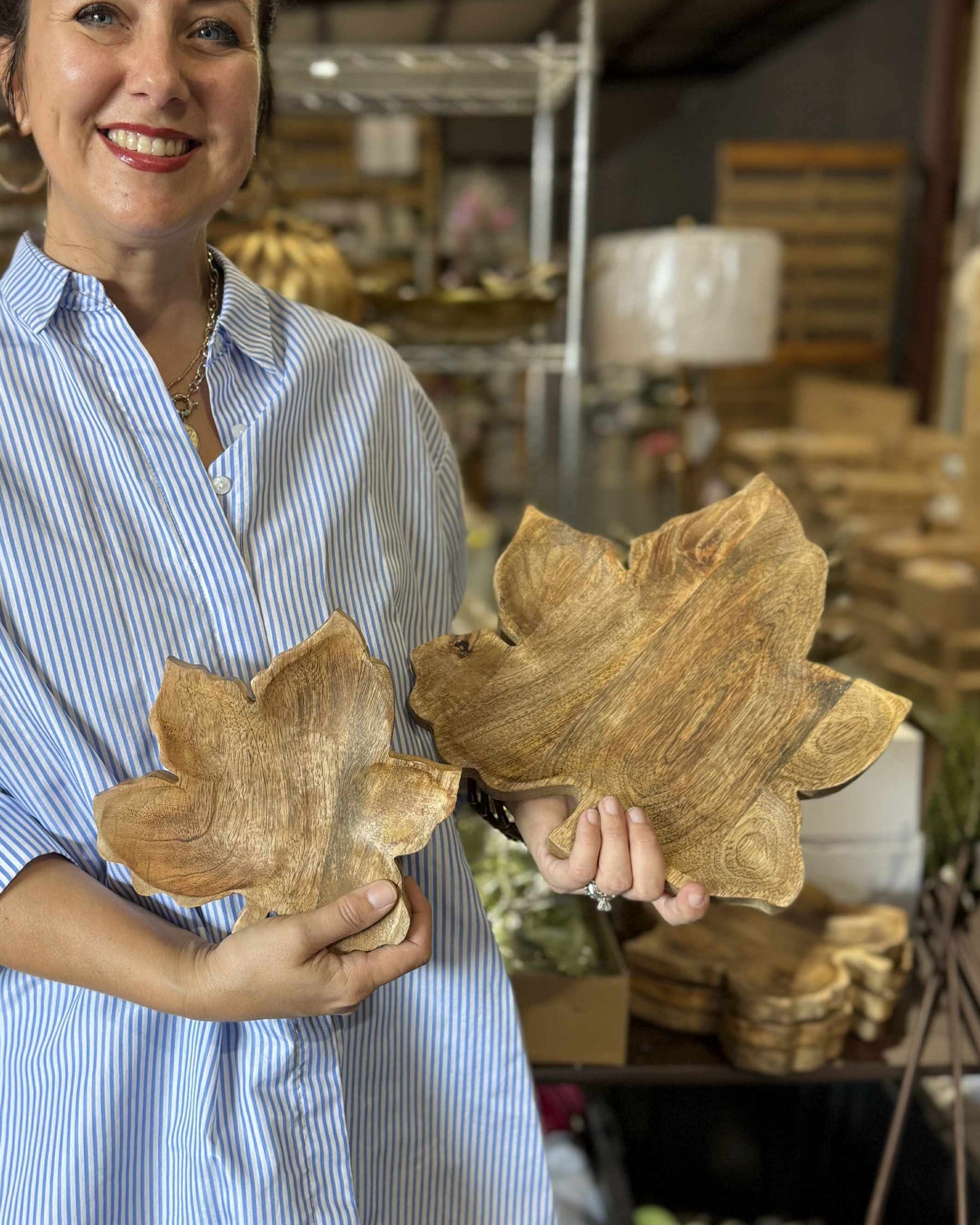 Wooden Leaf Tray – Available in Small (6") & Large (8")