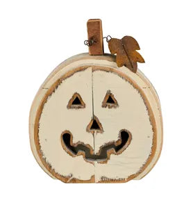 Medium Wood Jack-O’-Lantern Pumpkin (12”H)
