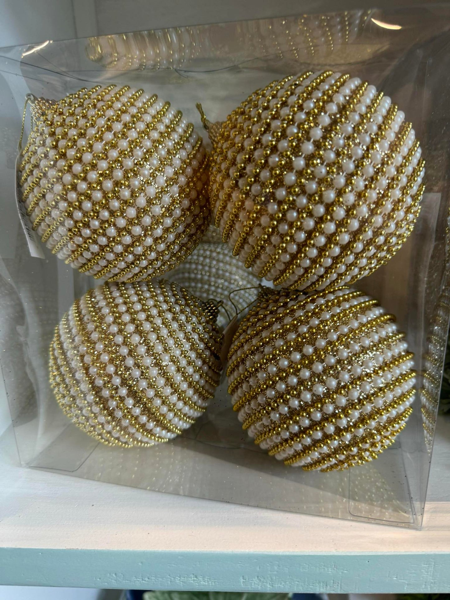 Gold Beaded Boxed Ornaments