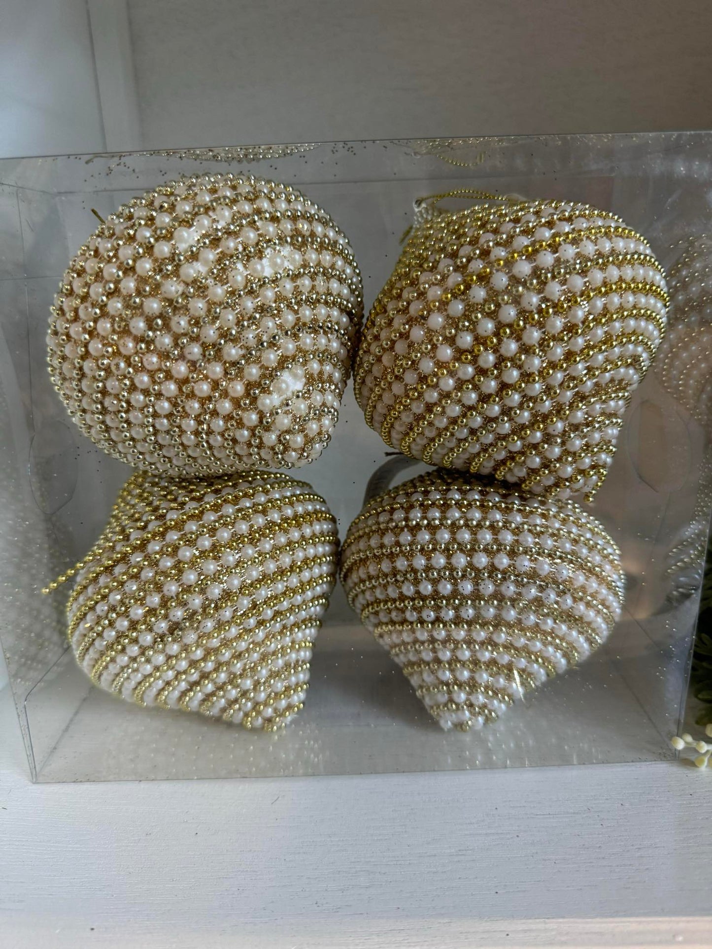 Gold Beaded Boxed Ornaments