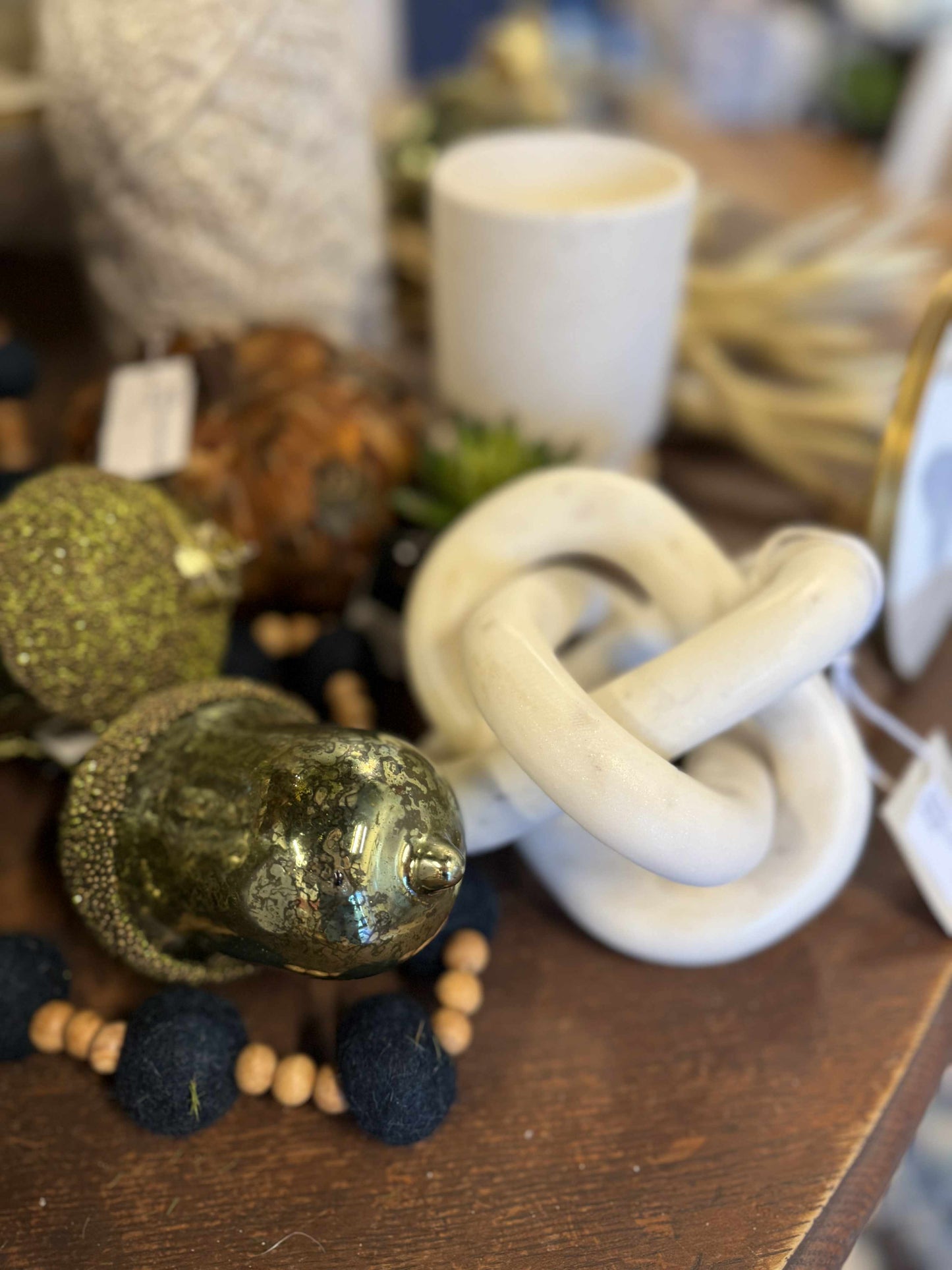 5.5” Green Mercury Glass Acorn Ornament with Glitter Beaded Top