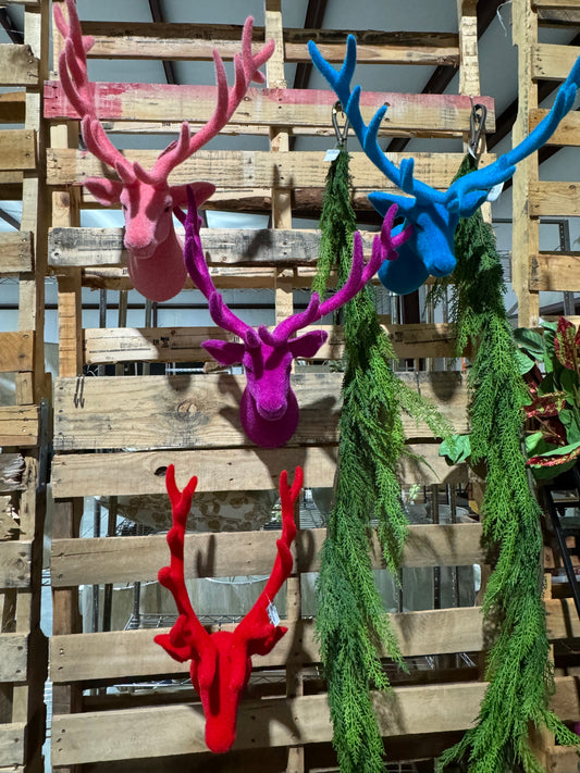 Flocked Deer Mount Red