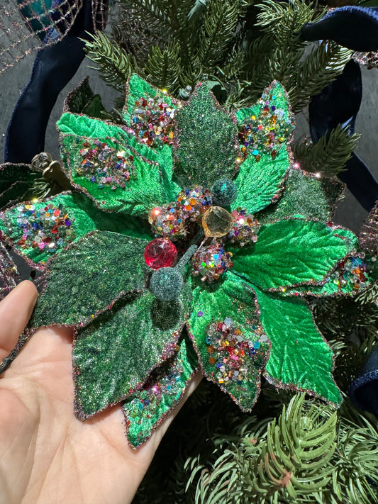 Jewel Green Poinsettia Clip