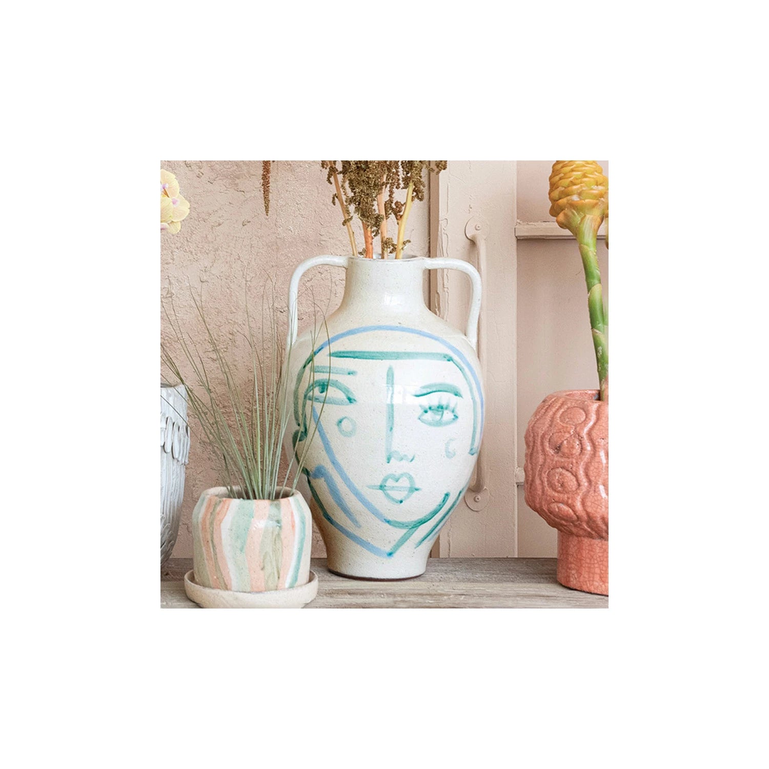 Abstract Face Vase by Creative Co-op - Terracota