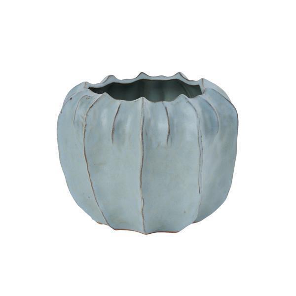 Green/Blue Ribbed Terracotta Pot
