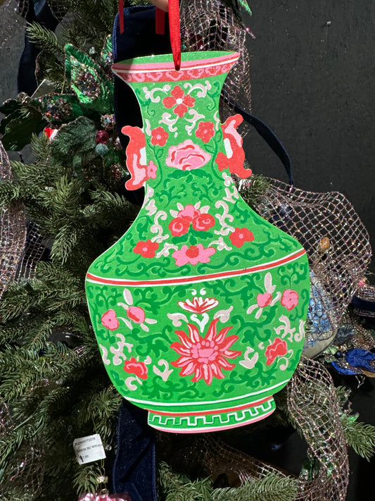 Green Vase Wooden Ornament