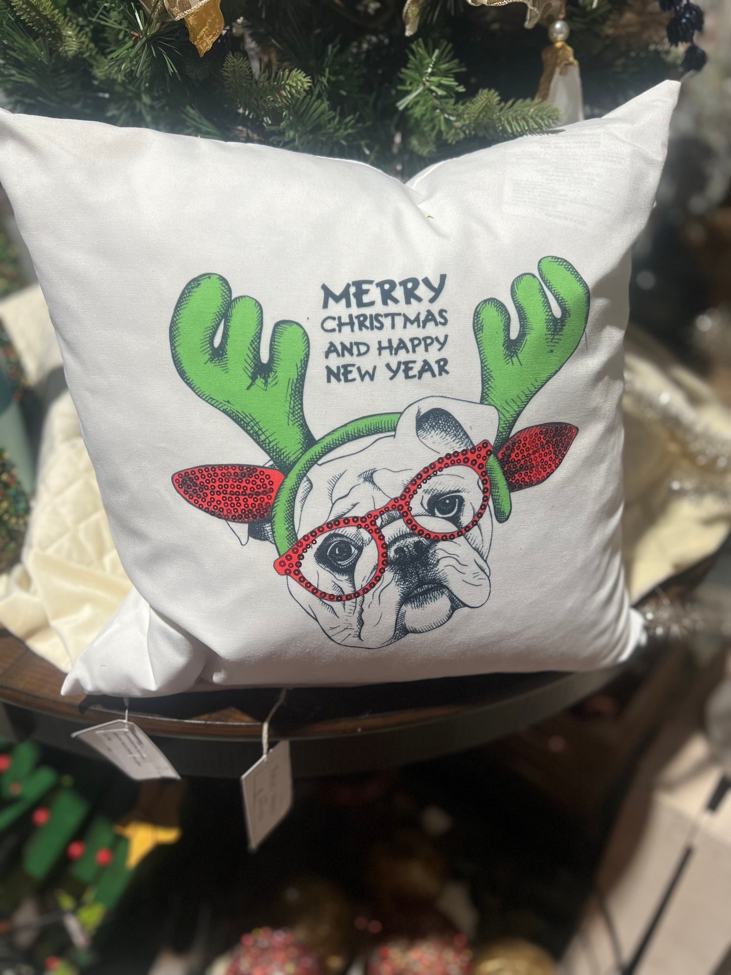 Bulldog Christmas Pillow