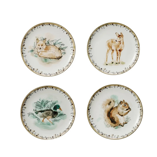 Stoneware Plate with Animal & Floral Edge