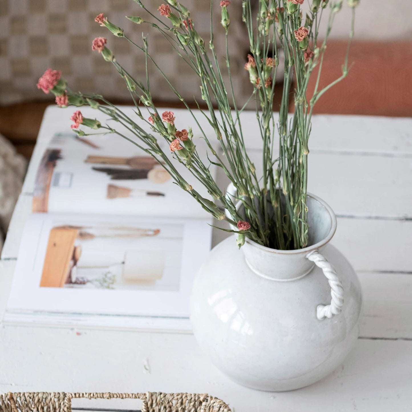 Stoneware Vase with Twisted Handles