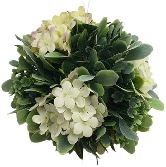 5" Frosted Green/White Branch/Leaf Flower Ball Ornament