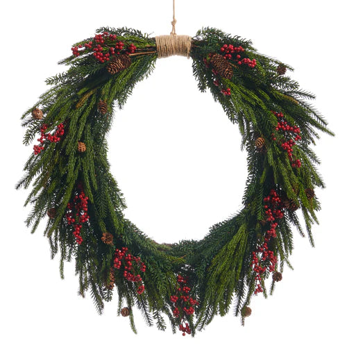 33" Berry, Pinecone & Pine Wreath