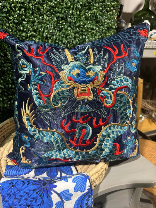 Navy Dragon Pillow