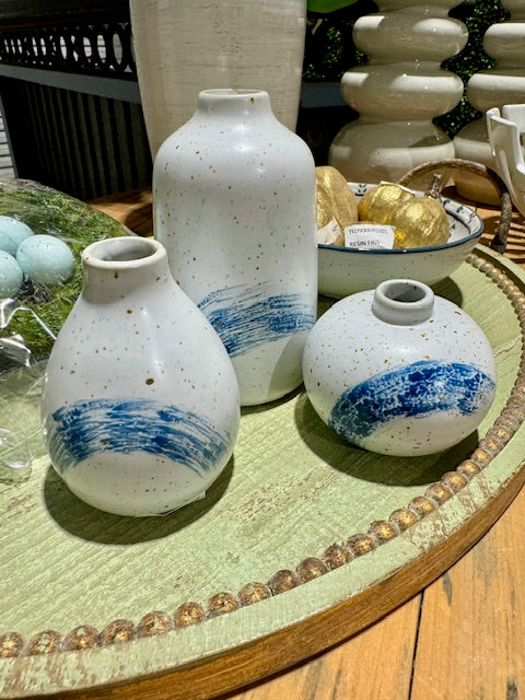 Set of 3 Blue and White Vases